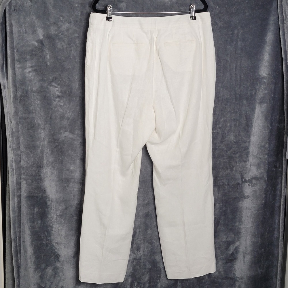 Talbots Windsor Curvy Pants Womens 12P White Linen Straight Leg Coastal Preppy - Picture 4 of 11